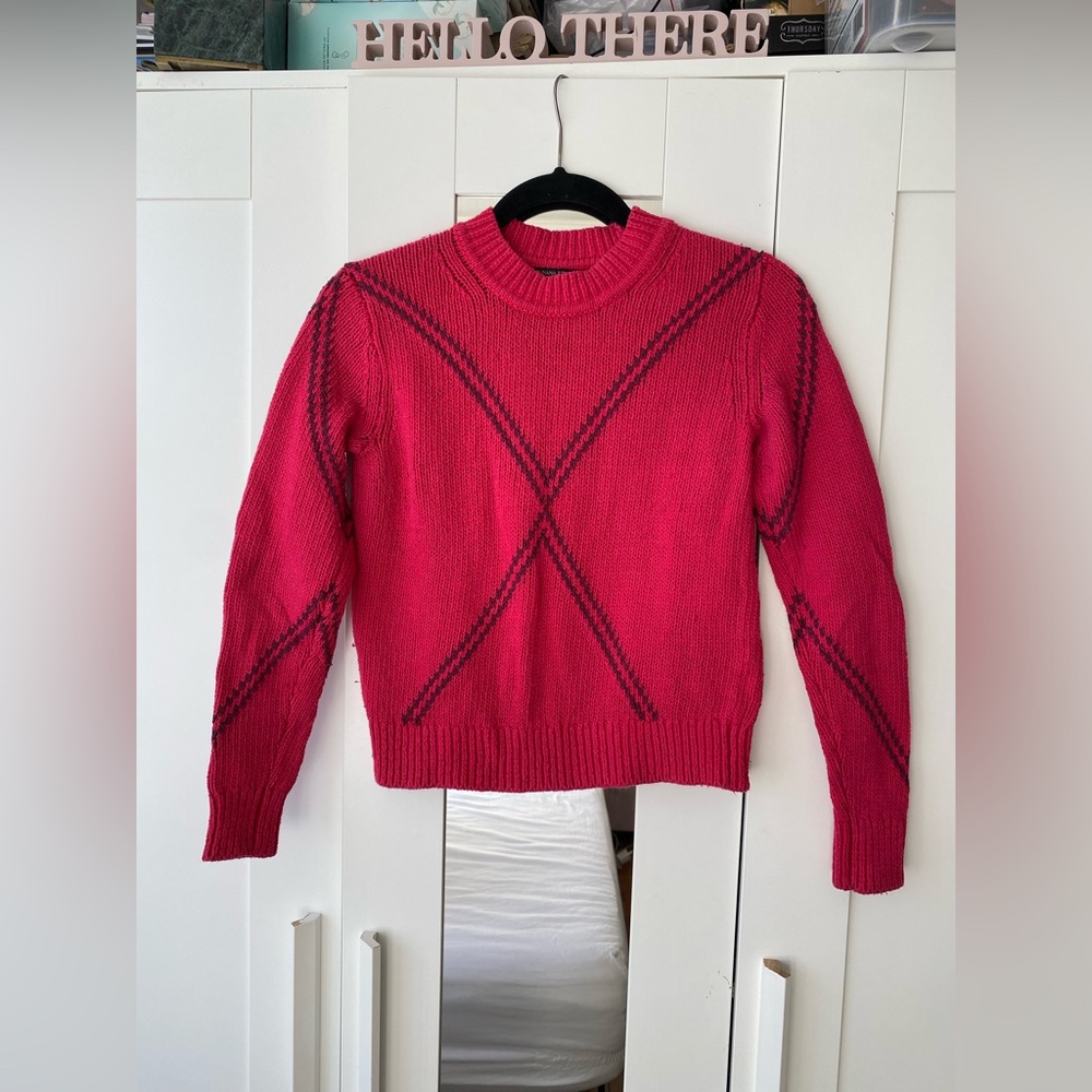 Banana Republic Sweater Womens Size XS Bright Pink Cropped Crew Neck Winter Warm